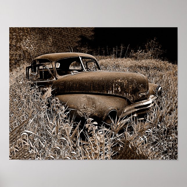 Vintage Car Old Antique Sepia Rustic Decoupage Poster (Front)