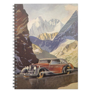 Vintage Car on Mountain Road in Winter with Snow Notebook