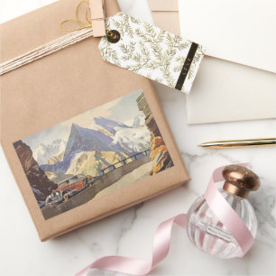 Vintage Car on Mountain Road in Winter with Snow Sticker