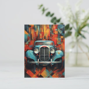 Vintage Car Painting Abstract Art Postcard