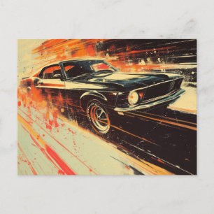 Vintage car painting  postcard