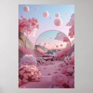 Vintage Car Parked in Field of Flowers Poster