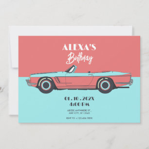 Vintage car pastel colour birthday invitation