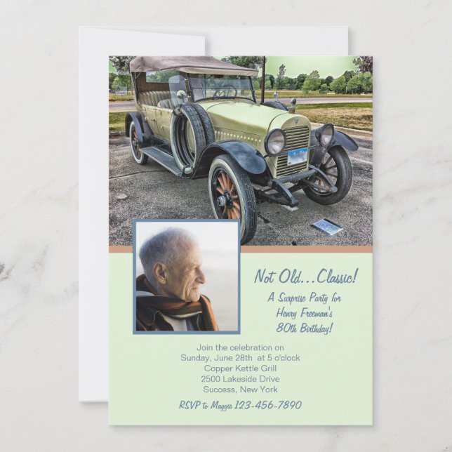 Vintage Car Photo Anniversaire Fête Invitation (Devant)
