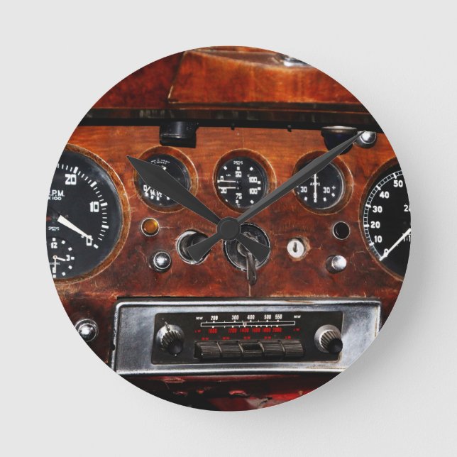 vintage car radio and instruments round clock (Front)