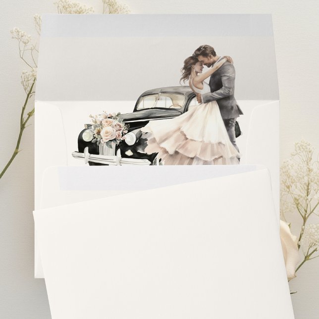Vintage Car Romantic Bride Groom Wedding Envelope (Creator Uploaded)