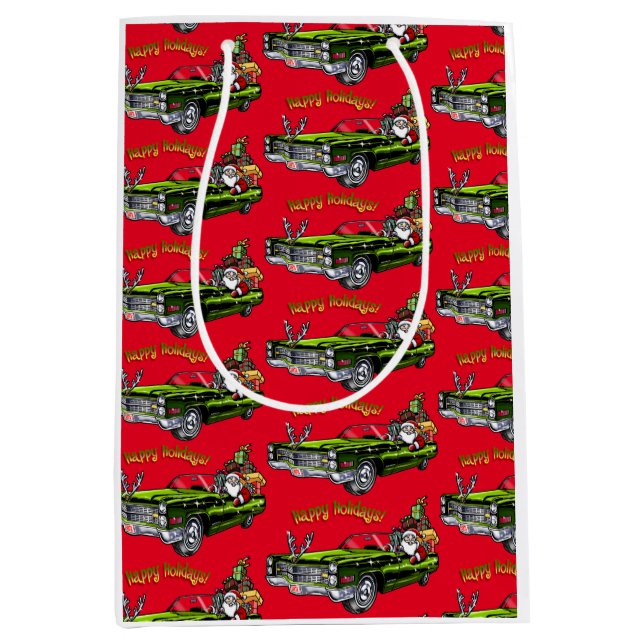 Vintage Car Santa Medium Gift Bag (Front)