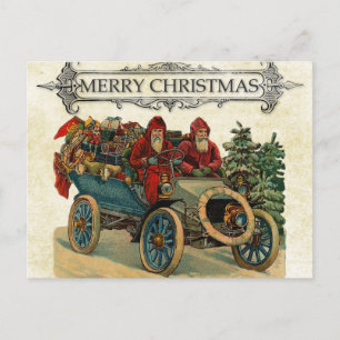 Vintage Car Santa Presents Merry Christmas Postcard