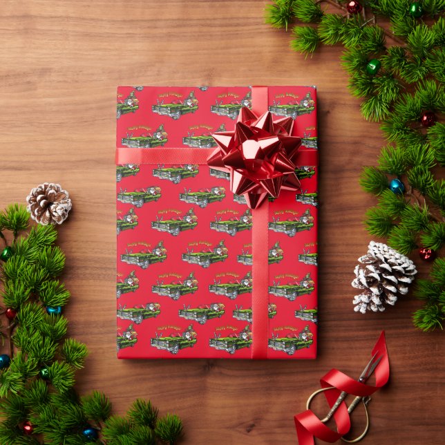 Vintage Car Santa Wrapping Paper (Holiday Gift)