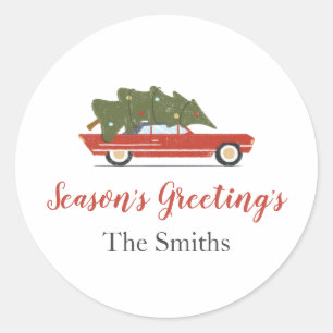 Vintage Car Season’s Greeting’s Holiday Classic Ro Round Sticker