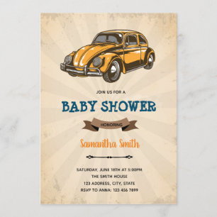 Vintage car shower birthday invitation