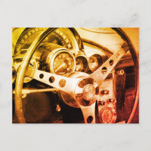 Vintage Car Steering Dash Old Gauges Postcard