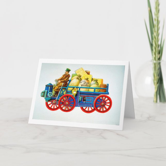 Vintage car with Christmas gifts Holiday Card (Front)