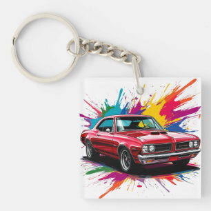 Vintage Car with Colourful Paint Splashes Keychain