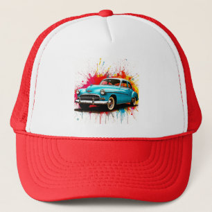 Vintage Car with Colourful Paint Splashes Trucker Hat