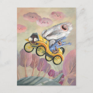 Vintage Car with Monsters Postcard