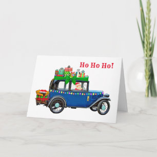 Vintage Car with Santa Christmas  Card