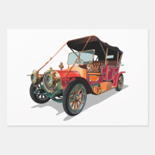Vintage car wrapping paper sheet