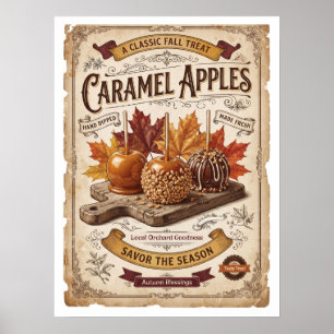 Vintage Caramel Apples Autumn Blessings Poster