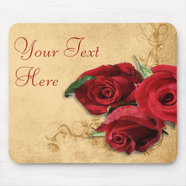 Vintage Caramel Brown & Rose Mouse Pad (Front)