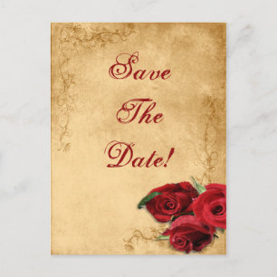 Vintage Caramel Brown & Rose Save The Date Wedding Announcement Postcard
