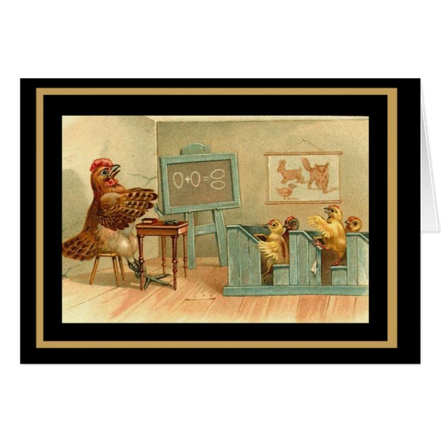 Vintage Card Chickens At School (Front Horizontal)