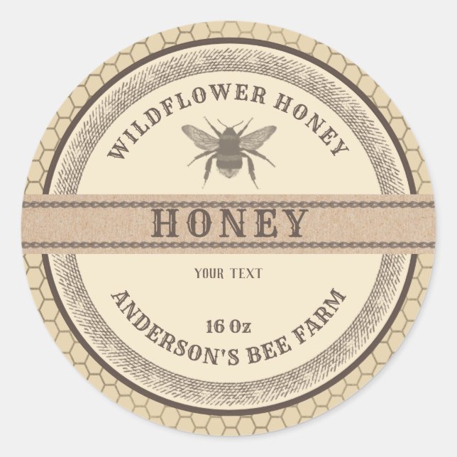 Vintage cardboard bee honey jar label  (Front)