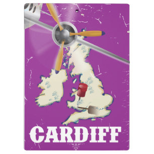 Vintage Cardiff Wales Travel Poster Clipboard