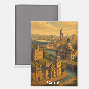 Vintage Cardiff Wales UK Retro Art  Magnet