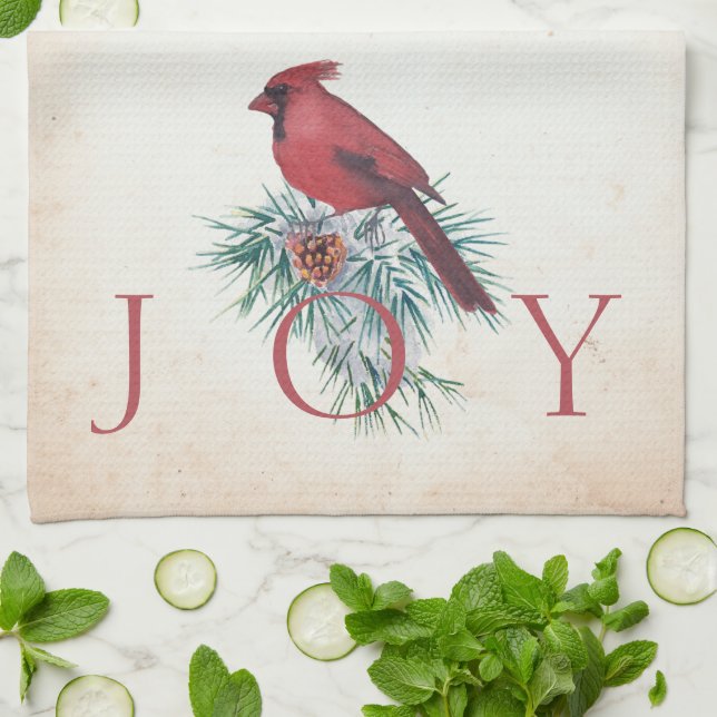 Vintage cardinal custom Christmas Holiday  Kitchen Towel (Folded)
