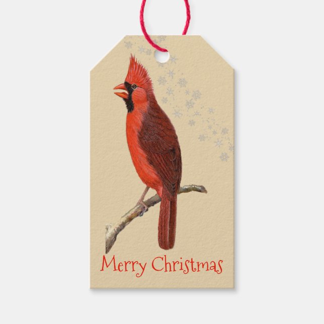 Vintage Cardinal Merry Christmas Gift Tags (Front)