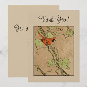 Vintage Cardinal Red Bird on a Branch Thank You  Card