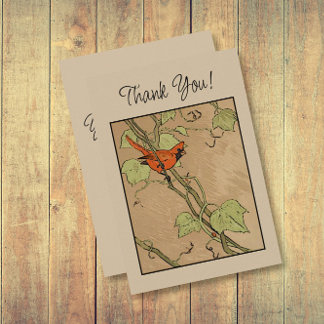 Vintage Cardinal Red Bird on a Branch Thank You Card