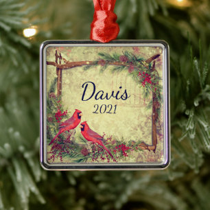 Vintage Cardinals Christmas personalized Metal Ornament