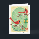 Vintage Cardinals on Snowy Pine Tree Branches Holiday Card<br><div class="desc">Charming vintage artwork of 2 beautiful red cardinals perched atop snowy pine cone tree branches. NOTE: This vintage image has been culled from old photos and enlarged for this greeting card. I've done some retouching to sharpen the image so please use the magfier option to make sure you are satisfied...</div>