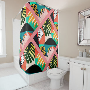 Vintage Caribbean Geometric Leaf Shower Curtain