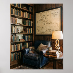 Vintage Caribbean Sea Map Cozy Nautical Reading No Poster