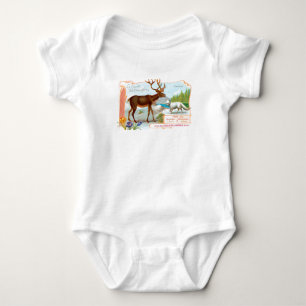 Vintage Caribou (Reindeer) and Arctic Fox Baby Bodysuit