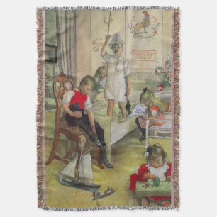 Vintage Carl Larsson Christmas Morning 1894 Throw Blanket