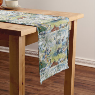 Vintage Carl Larsson Cray Fishing With The Family Short Table Runner