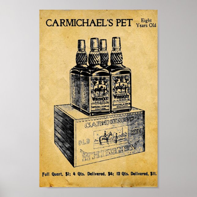 Vintage Carmichaels Pet Whiskey Print - Sign (Front)