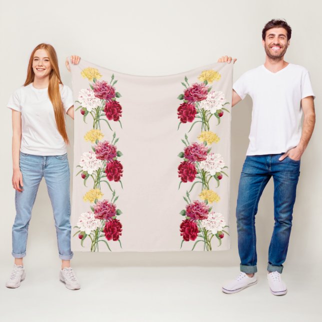 Vintage Carnation Floral illustration Fleece Blanket (In Situ)