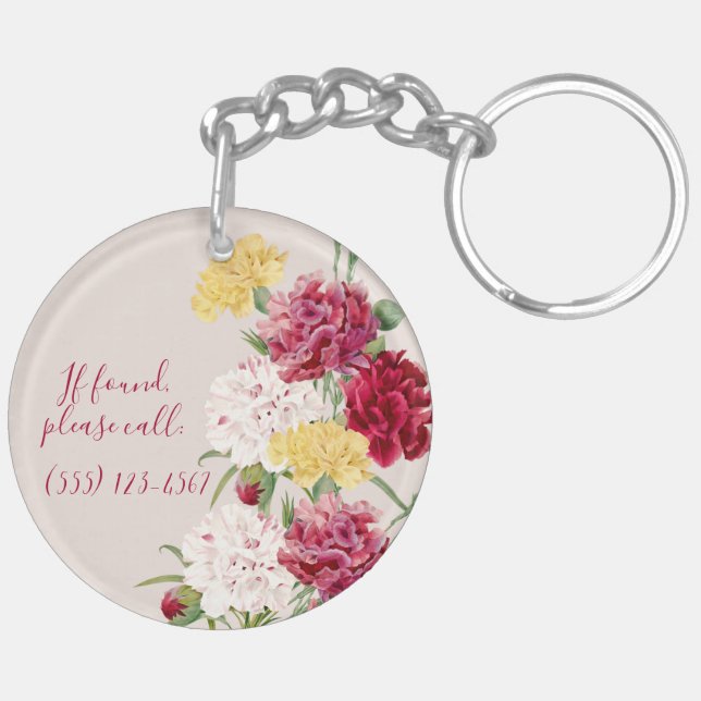 Vintage Carnation Floral illustration Keychain (Back Right)