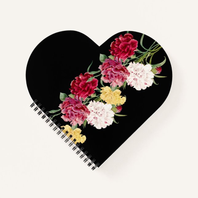 Vintage Carnation Floral illustration Notebook (Front)