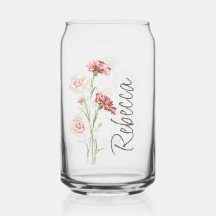 Vintage Carnation January Custom Birth Flower  Can Glass