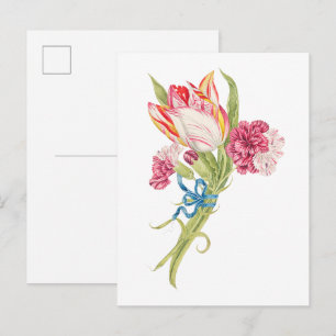 Vintage carnations and tulip illustration postcard