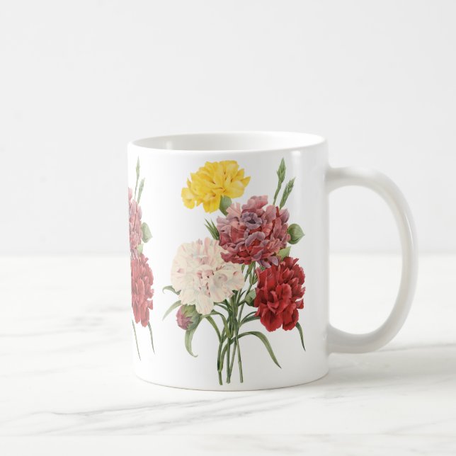 Vintage Carnations Dianthus Garden Flowers Redoute Coffee Mug (Right)