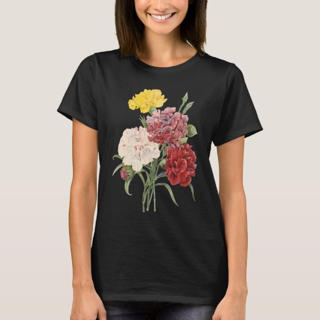 Vintage Carnations Dianthus Garden Flowers Redoute T-Shirt (Front)