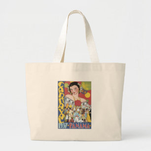 Vintage Carnival 1937 Panama Travel Poster Large Tote Bag