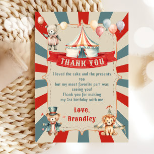 Vintage Carnival Circus & Animals Birthday Thank You Card